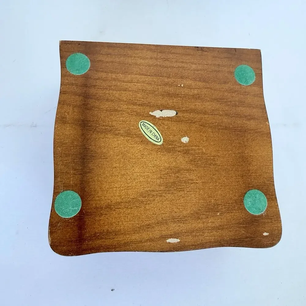 Vintage Dark Wood Jewelry Box with heart shaped glass panel